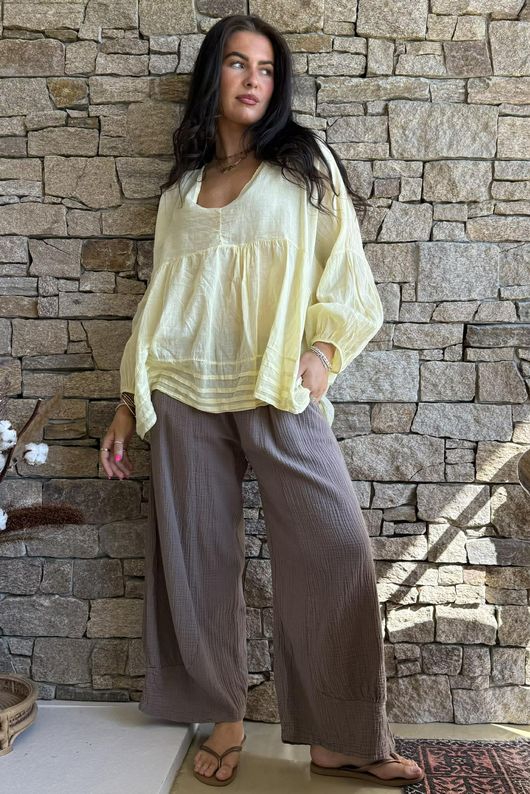  Sa Caleta Cotton Artist Smock Top Lemon